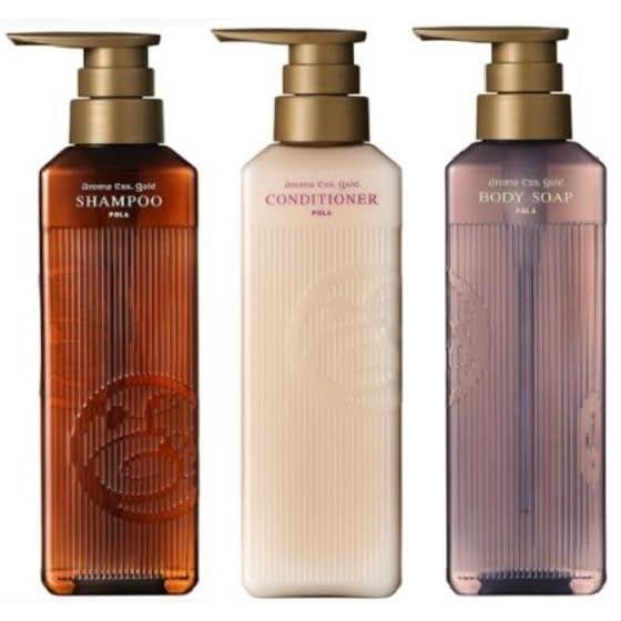 POLA Aroma Esse Gold Shampoo N Conditioner Body Soap 3-piece Set 470ml Black
