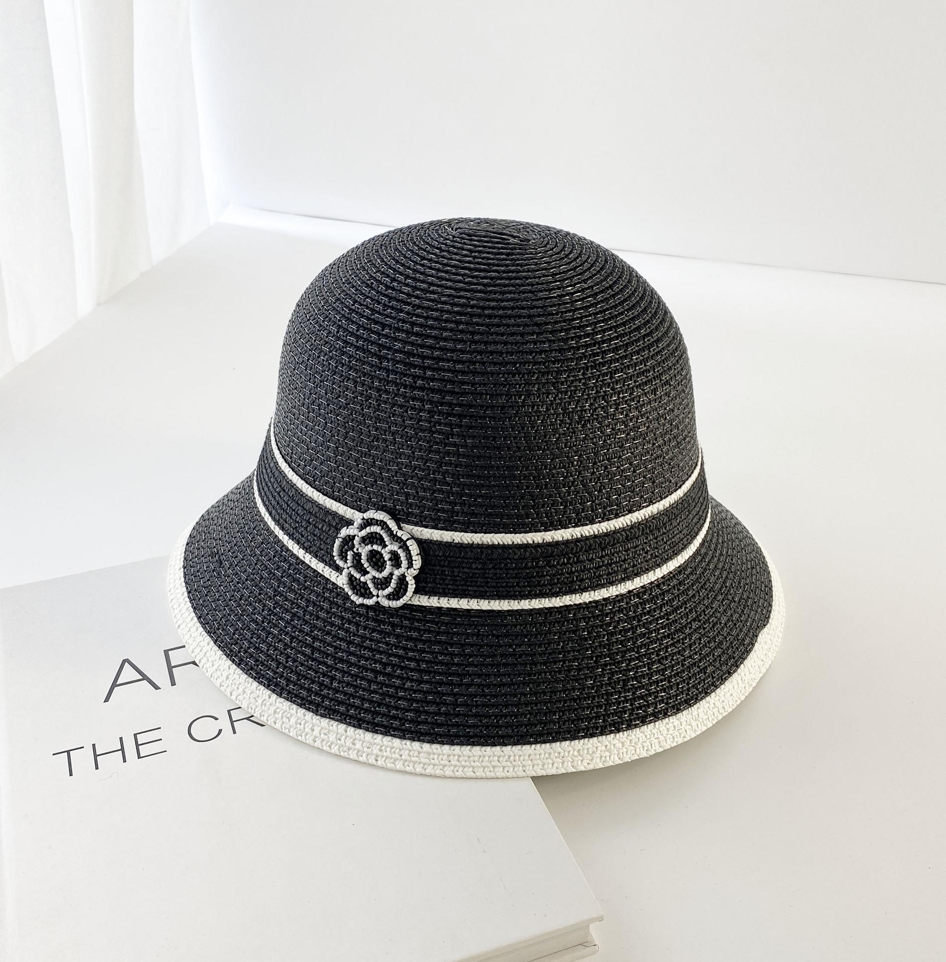 

Versatile Style Hat Straw Woven Sweet Flowers Womens Retro Hatscaps Sunshade чорний