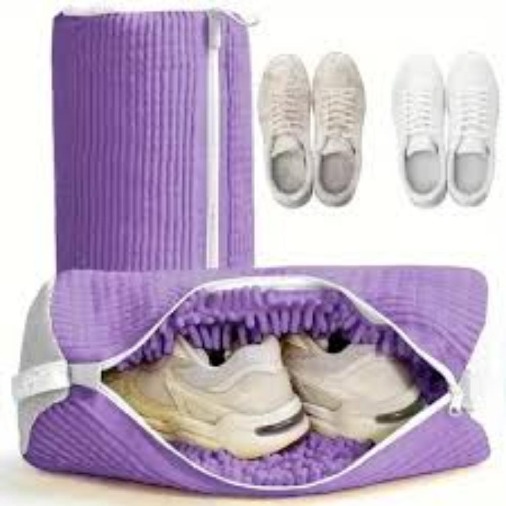 1pc Fluffy Fiber 360° Shoe Washing Bag - Reusable, Machine-Washable, Zipper Closure, Fade-Resistant for Sneakers & Footwear