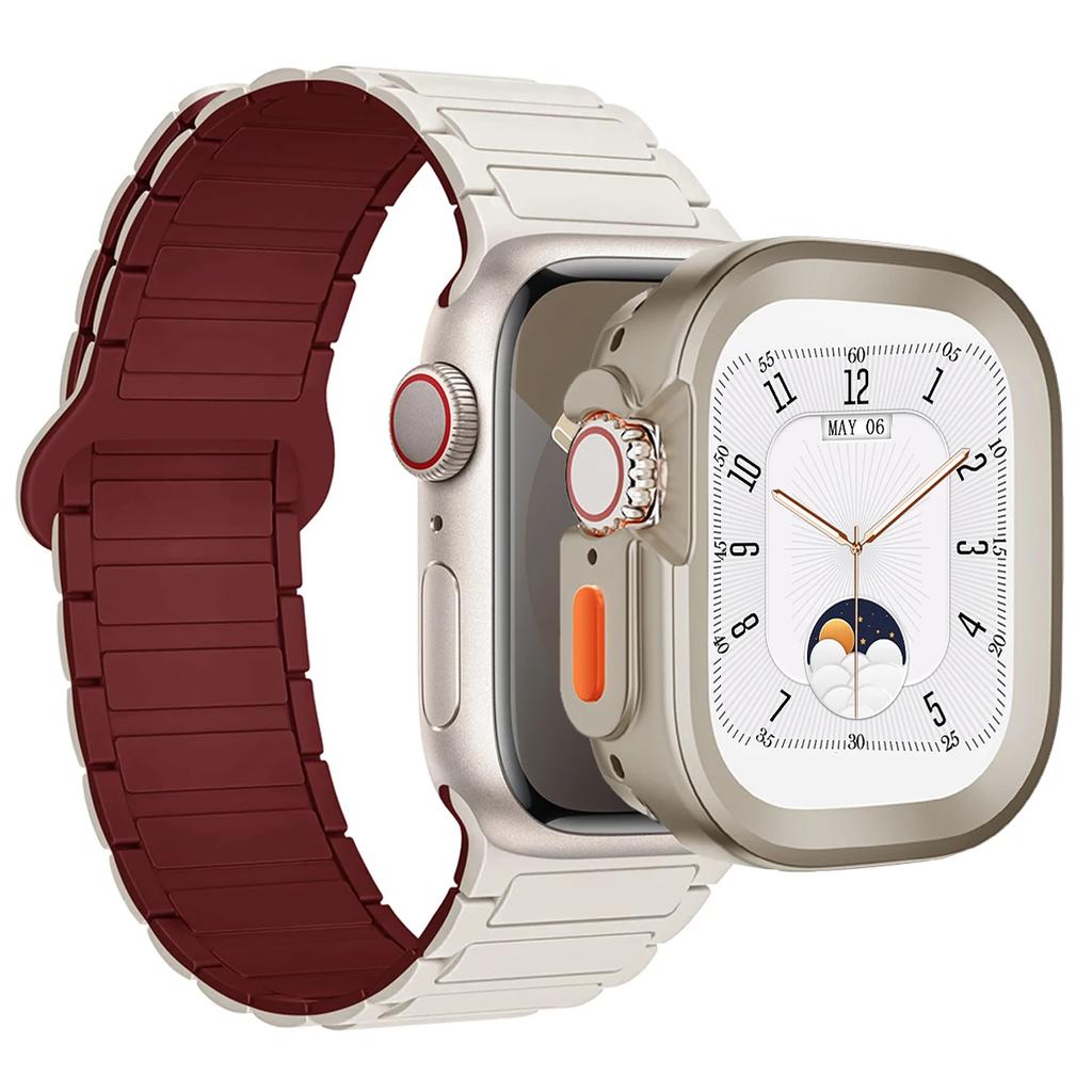 Strap+Case for Apple Watch Ultra 2 49 42 45 44 S10 46mm Magnetic Silicone Band+cover for IWatch Series 9 8 7 6 5 4 42mm 40 41mm