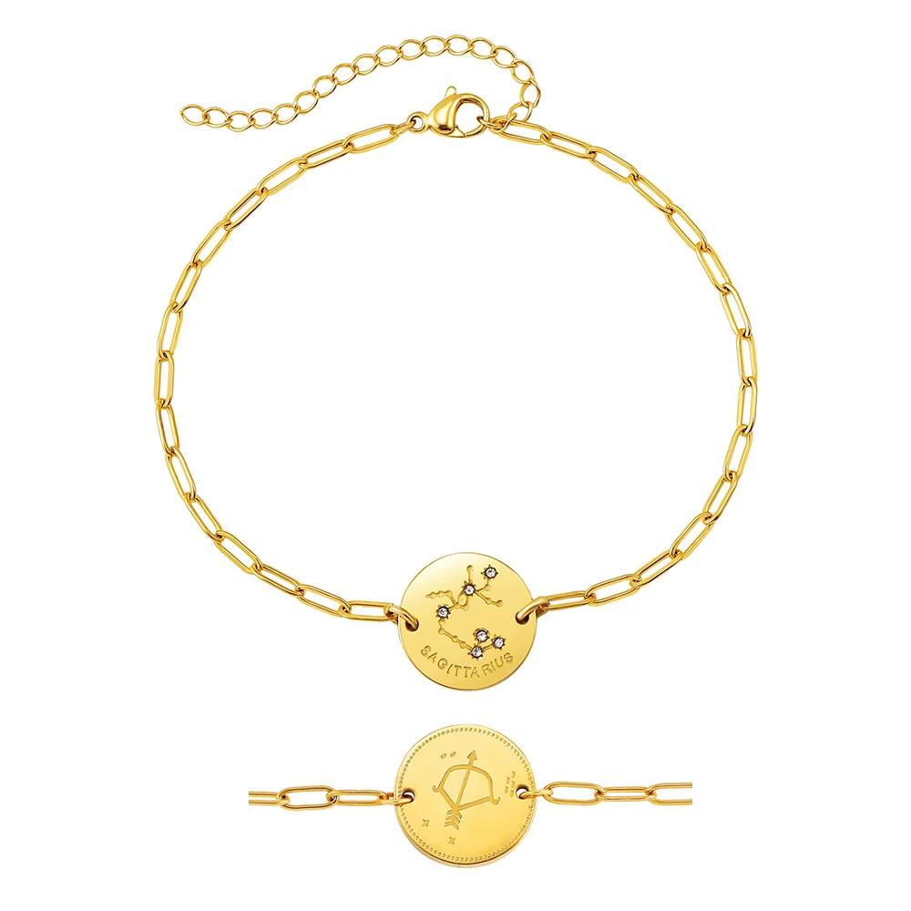 New Handmade Engraved 12 Constellation Pattern Symbol Bracelet Waterproof Hypoallergenic Paper Clip Chain Zodiac Sign Bracelets