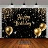 2D Happy Birthday Photo Backdrop Banner Black Gold Glitter Curtain Diamond Party Background Cloth