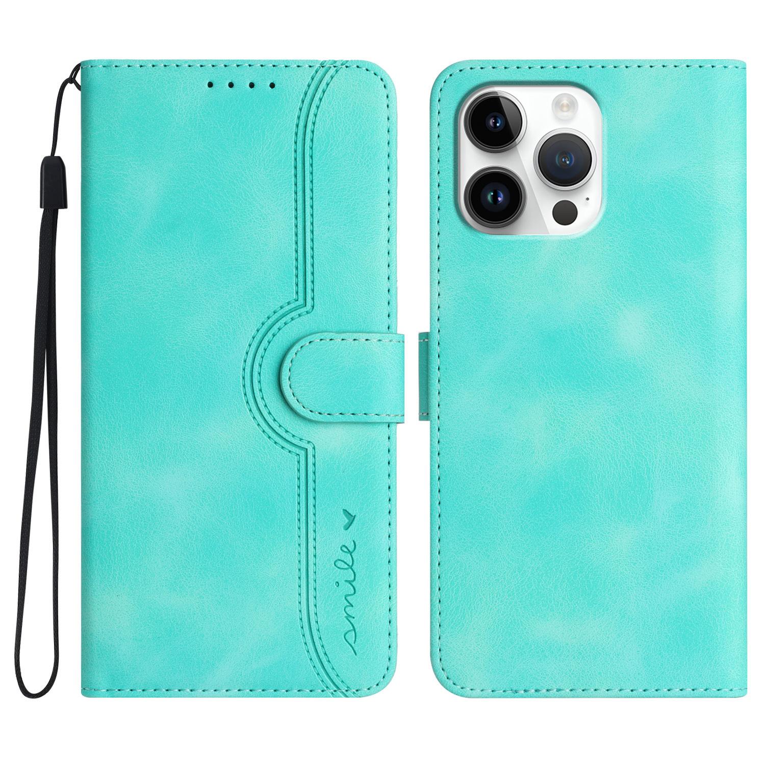 

YX0030 For iPhone 16 Pro Max Case PU Leather Wallet Phone Cover Smile Letter Baby Blue