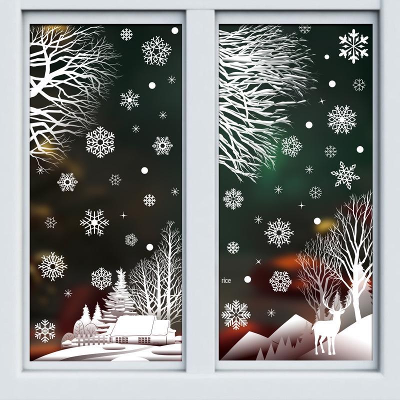 Snowflake Scene Christmas Window Stickers: Holiday Atmosphere Glass Decor
