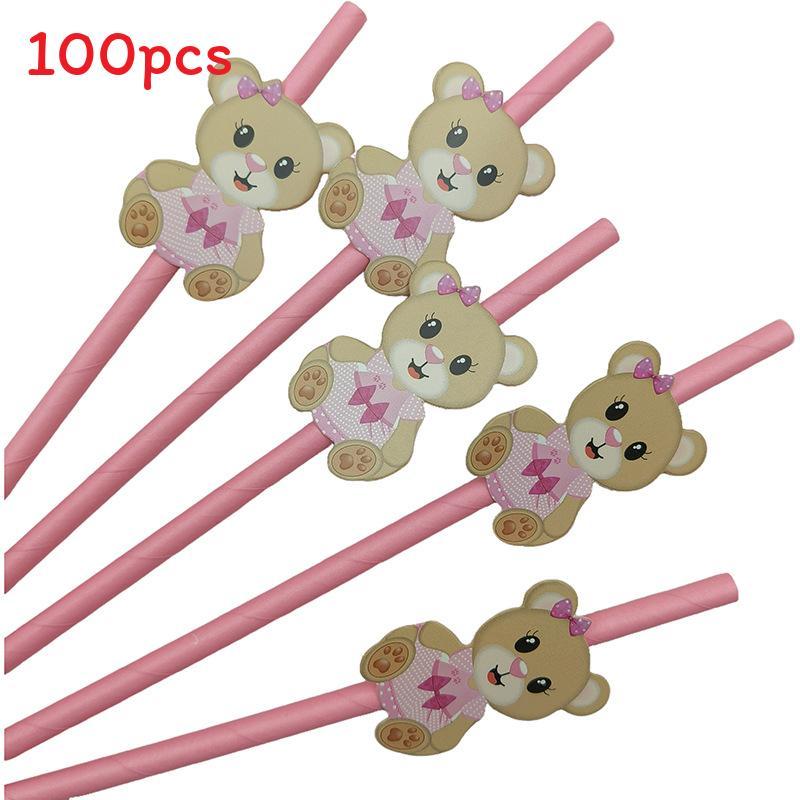 Teddy Bear Party Paper Straws For Cake Decor And Drink Presentation