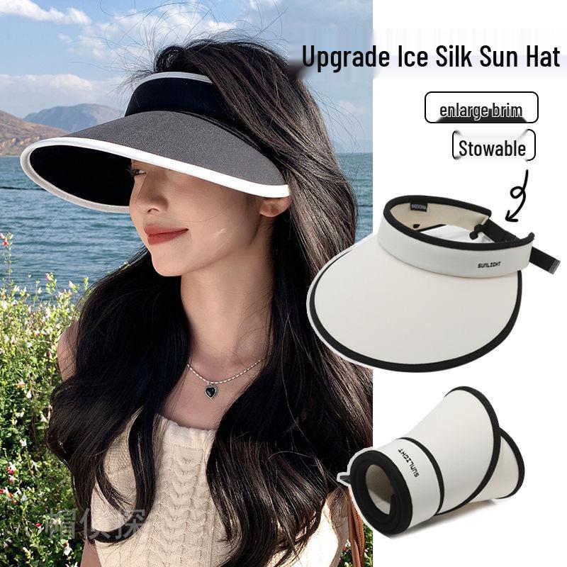 Summer Women's Open-Top Ice Silk Sun Hat: Foldable, UV Protective, Fashionable Wide Brim