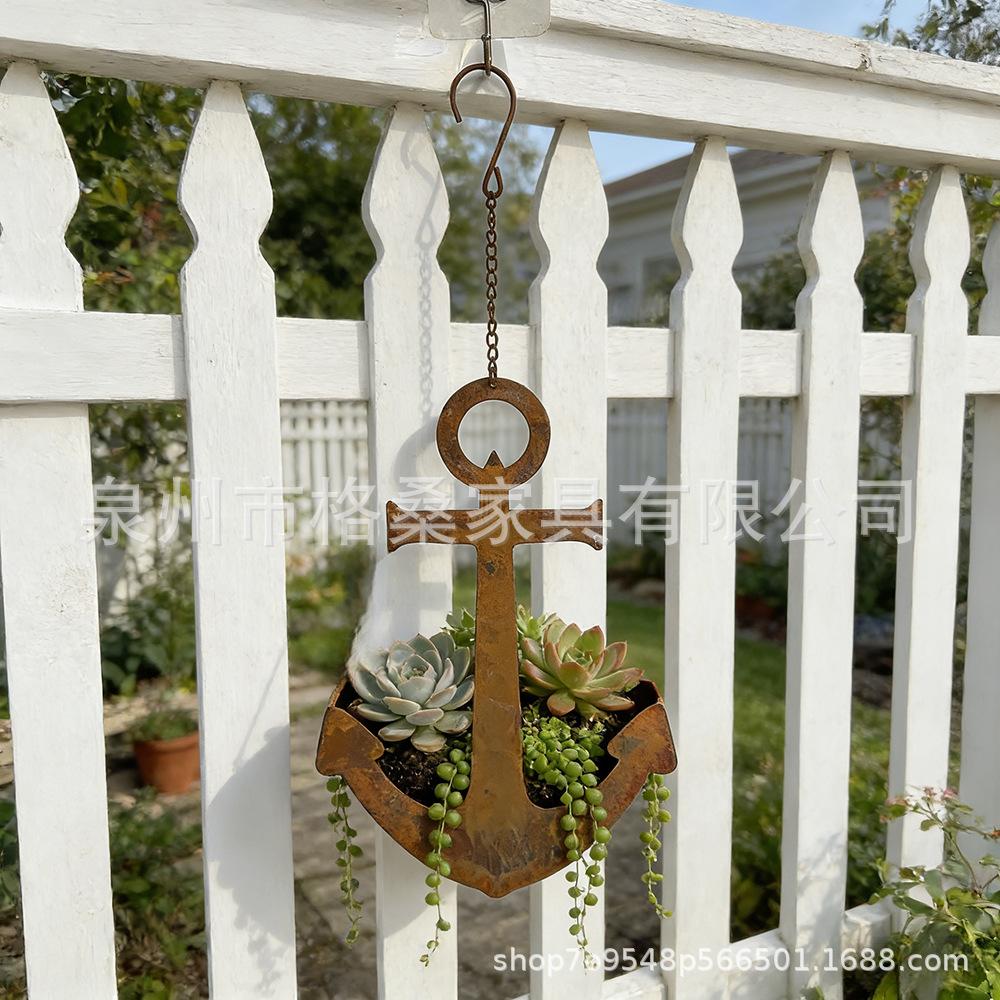 Metal Hanging Anchor Shaped Planter Iron Garden Decor Hanging Basket for Outdoor Patio Yard Hanging Plant Holder