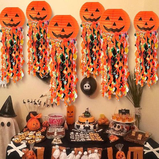 Pumpkin Paper Lanterns, Front Door Hanging Decor for Home Party Festival, Reusable Halloween Party Supplies Props