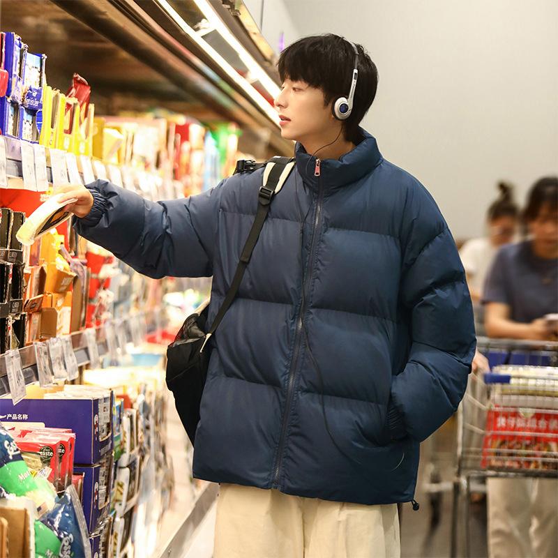 Winter Warm Casual Cotton Coat Men Fashion Versatile Standing Collar Coat Men Long Sleeve Warm Cotton Coat Men Clothing