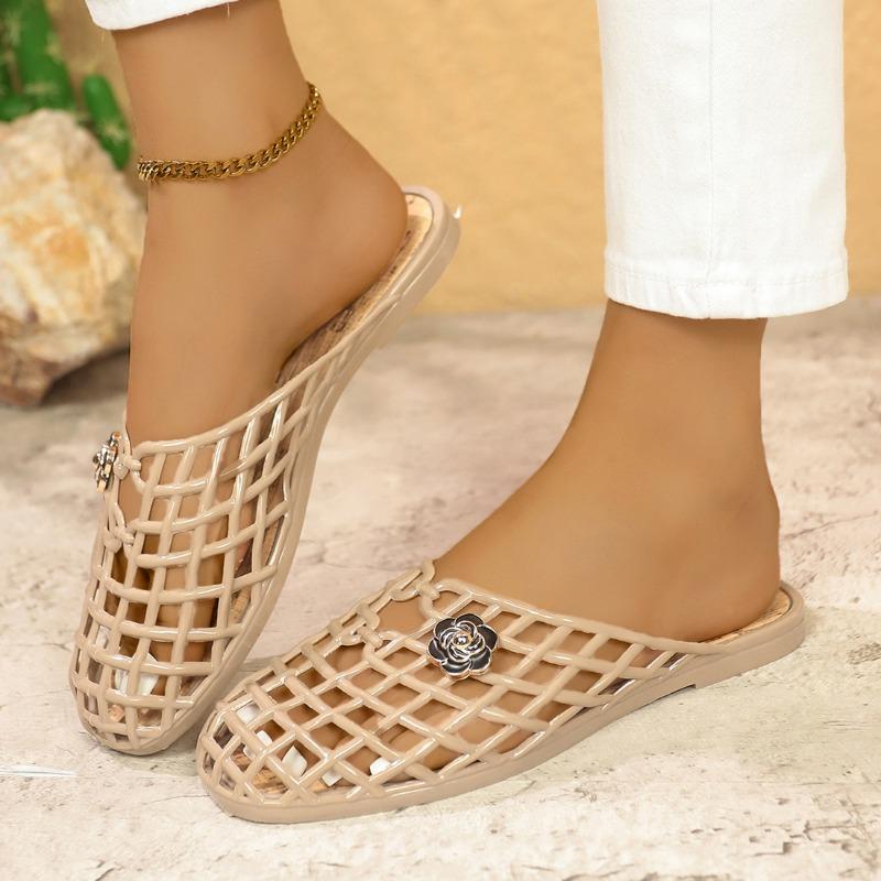 Fashion Mesh Flower Flats Slippers Women Sandals Mules Casual Shoes Woman Summer Flip Flops 2025 Trend Beach Shoes Designer Slides Mujer