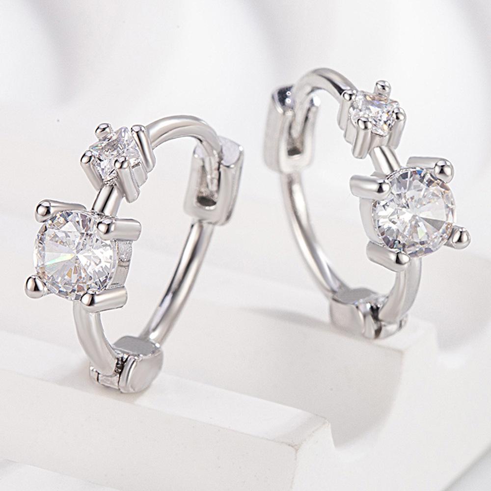 Xiaohongshu Double Diamond Zircon Inlaid Fashion Earrings - Elegant and Simple Design