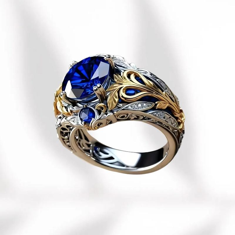 Fashionable Retro Inlaid Blue Zircon Ring for Men and Women, Luxurious Pointed Zircon Inlaid Personalized Jewelry Accessories