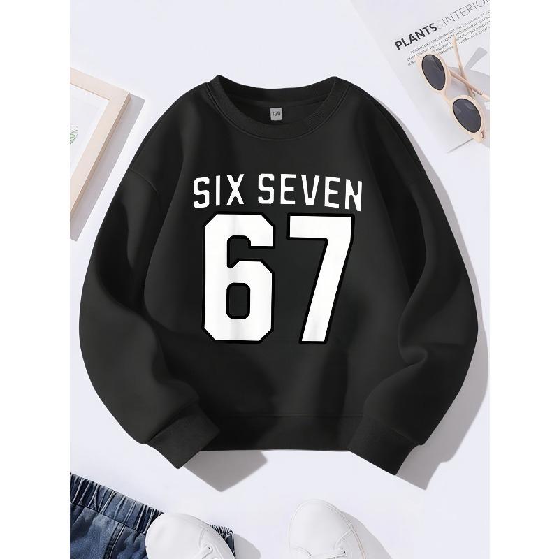 kids unisex 67 Number Meme Sweatshirt • Crewneck Sweatshirt • Funny 67 Kids Design • Fashionable Casual Street Style with Number 67 Print 110 чёрный