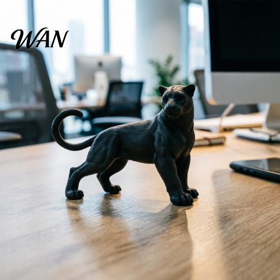 Small Panther Sculpture 3D Printed Black Ornament Mini Matte Desktop Decoration Jungle Animal Figurine Figure for Kids, Toy Gift Boys and Girls Modern