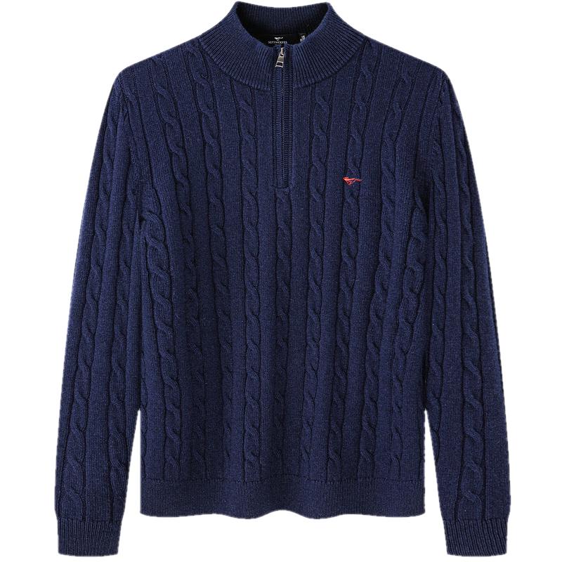 Septwolves Men's Pure Wool Thick Mock Neck Pullover Sweater