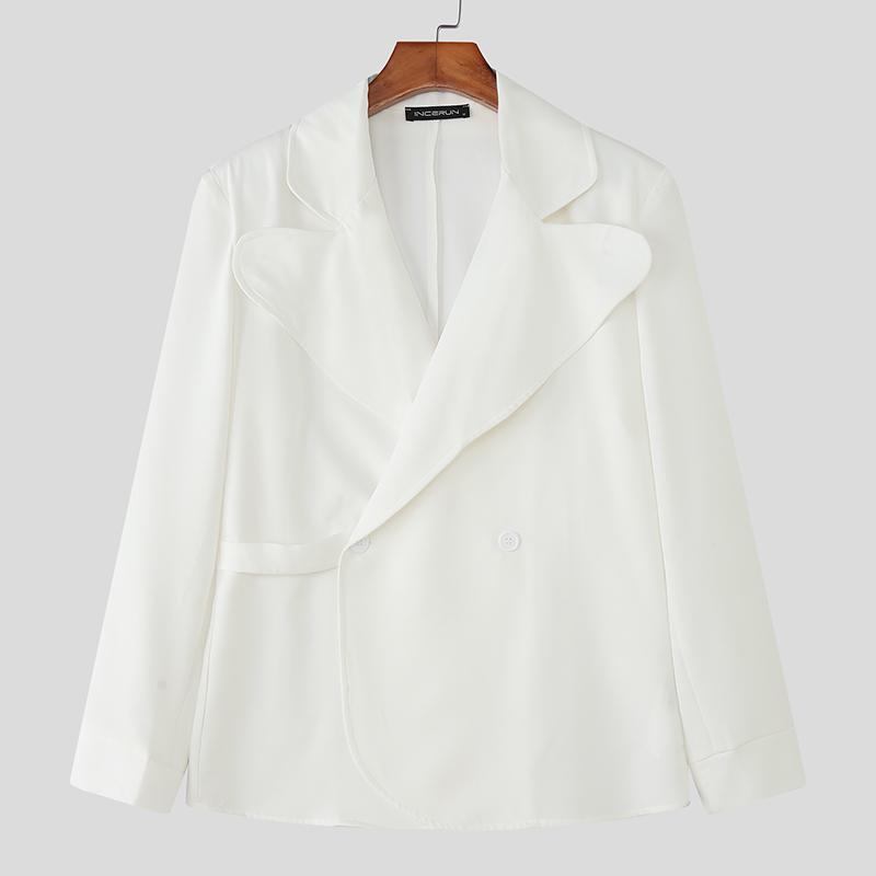 

INCERUN Мужские блейзеры оверсайз с лацканами, длинными рукавами, боковыми пуговицами, повседневные, свободные, тонкие 5XL белый