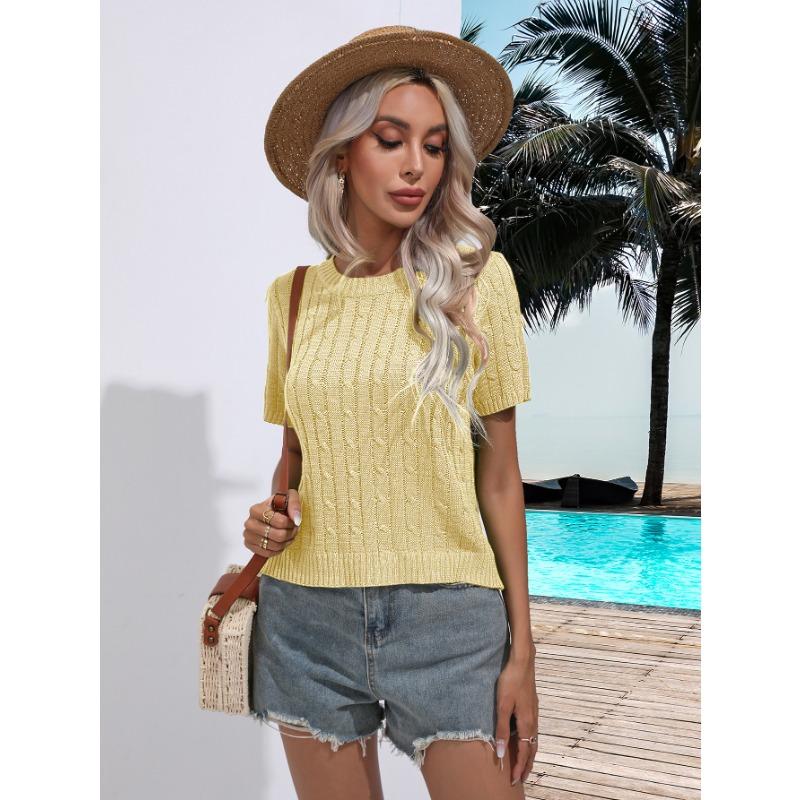 Short-sleeved Pullover Sweater Spring and Summer New Round Neck Solid Color Sweater for Women