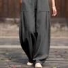 Pantaloni a Lanterna da Donna Retro a Vita Alta in Cotone e Lino - Taglie Forti, Colore Unito, Snellenti, Lunghi, Casual per Primavera/Estate