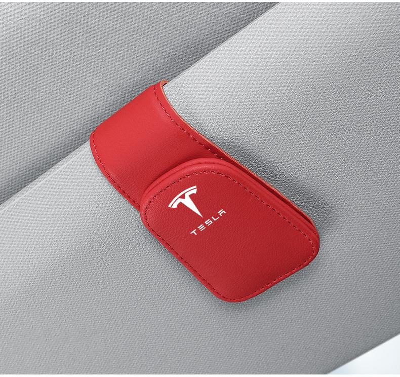 Tesla Car Glasses Holder Universal Sun Visor Clip Sunglasses Holder Microsoft Leather Eyeglasses Hanger Ticket Clip glasses