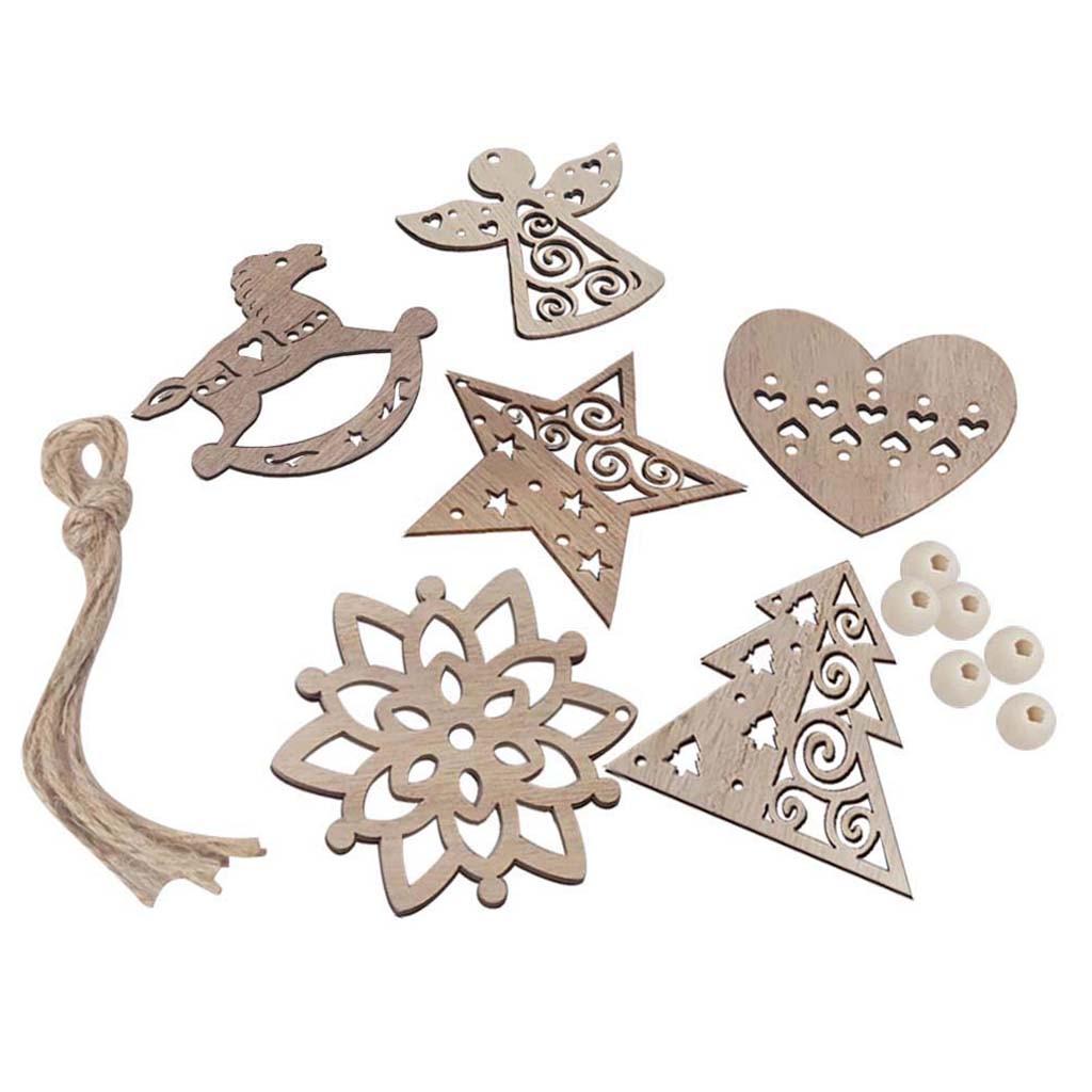 6Pcs Christmas Snowflakes Wooden Pendants Xmas Tree Ornaments Home Hanging Decor