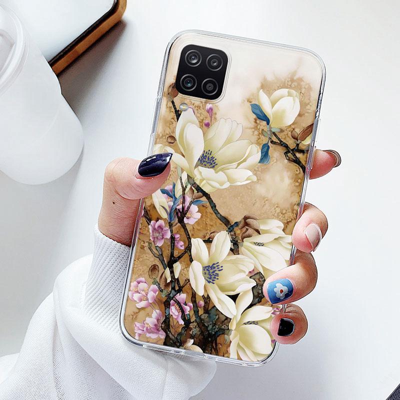 Phone Case For Samsung A12 M12 F12 Floral Silicon Cover For Samsung Galaxy A12 5G Fundas Coque Transparent Soft Capas Flower TPU