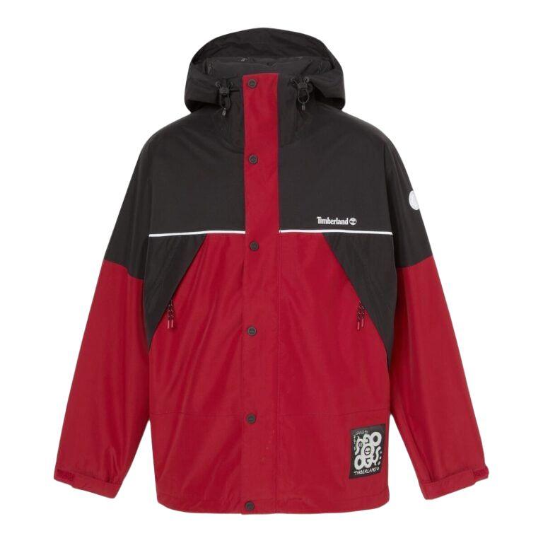 Timberland Red and Black Color-Blocked Hooded Outdoor Windproof Jacket A68DK-ESZ XS