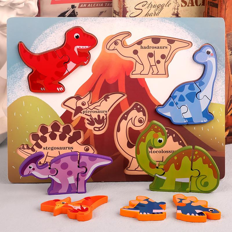 Children's Cartoon Animal Three-dimensional Puzzle Dinosaur Pairing Buckle Puzzle Puzzle Early Education Wooden Toy
