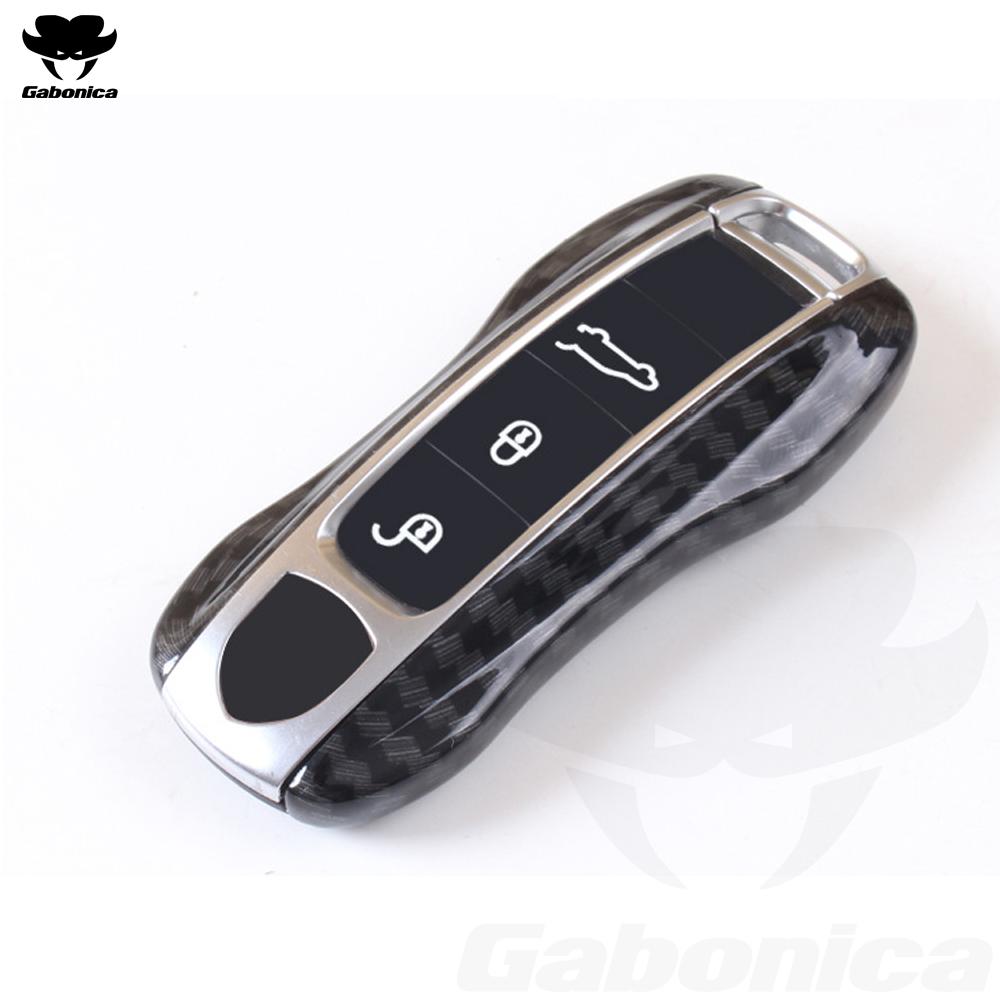 Carbon Fiber Chrome Color For Porsche Cayenne 718 Macan Panamera 911 Boxster Carbon Fiber Pattern Car Key Case Cover Shell Bag