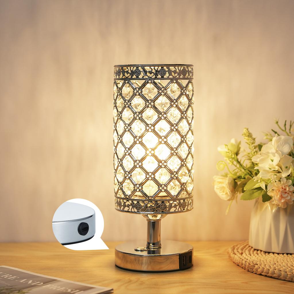 Crystal Touch Desk Lamp 3000K Warm White LED Bulb with USB C+A Charging Port 4000MAH Battery
