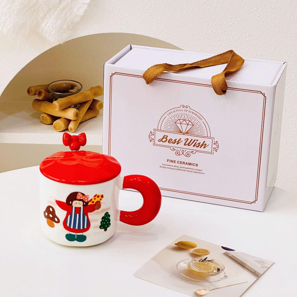 Dívčí suvenýr Roztomilý keramický hrnek s víčkem lžičkou Dárková sada Hrnek Malý dárek Domov Dívka Hrnek na vodu