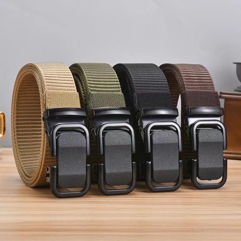 Fashionable and Minimalist Work Pants Automatic-Buckle Men’s Buckle Belt Nylon Canvas Woven Outdoor Durable Training Belt