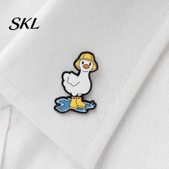 Rainy Day Pin Enamel Brooch, Animal Pin, Black Cat Umbrella Duck Treading Water Colorful Jewelry Badge, Vivid Expressions Stable Metal for Jacket Bag