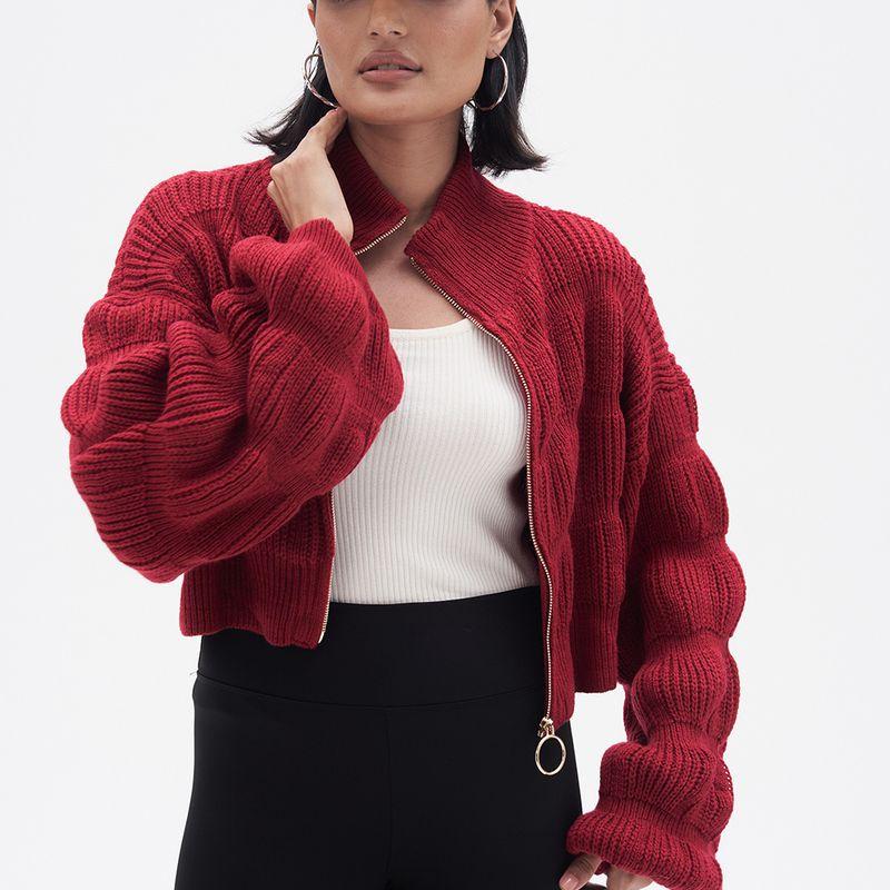 Za Autumn New Women clothes 2025 Western Style Profile Zip-up Cardigan Loose Slimming Lantern Sleeve All-Matching Sweater