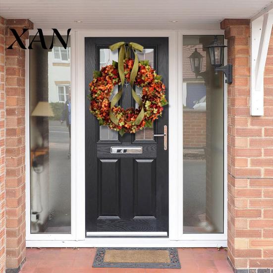 Corona de Navidad para el Hogar Artificial Otoño Puerta Principal Rústica Hortensia Floral Hermosa Decoración con Lazo Acción de Gracias Cosecha Otoño Interior Exterior Fiesta