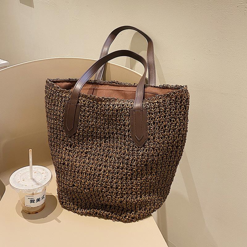Sommer Strandtaschen für Damen Handgefertigte Rattan Gewebte Umhängetaschen Große Kapazität Strohtasche Bohemian Lässige Reise Handtasche Tragetaschen