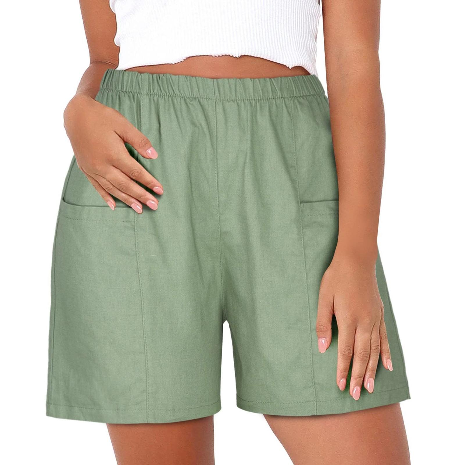 

Летние шорты для женщин, повседневные эластичные шорты с высокой талией, мешковатые, однотонные шорты для отпуска XL