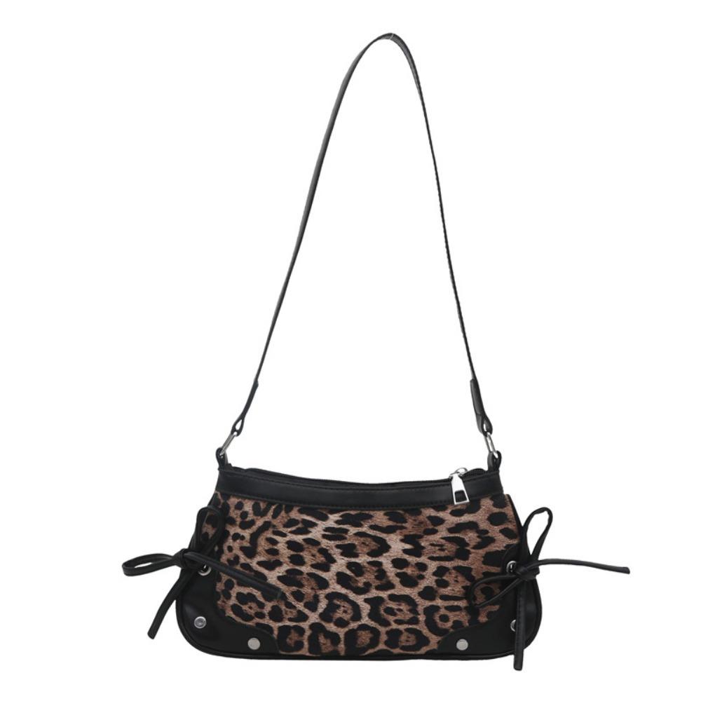 Retro Simple Double Bow Shoulder Bag Leopard Print PU Armpit Bag Women s Bag Women черный коричневый