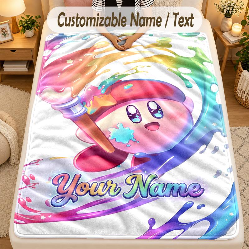 Flannel BlanketKirby Custom Name Text Personalized Soft Warm Throw Blanket Home Decor Gift