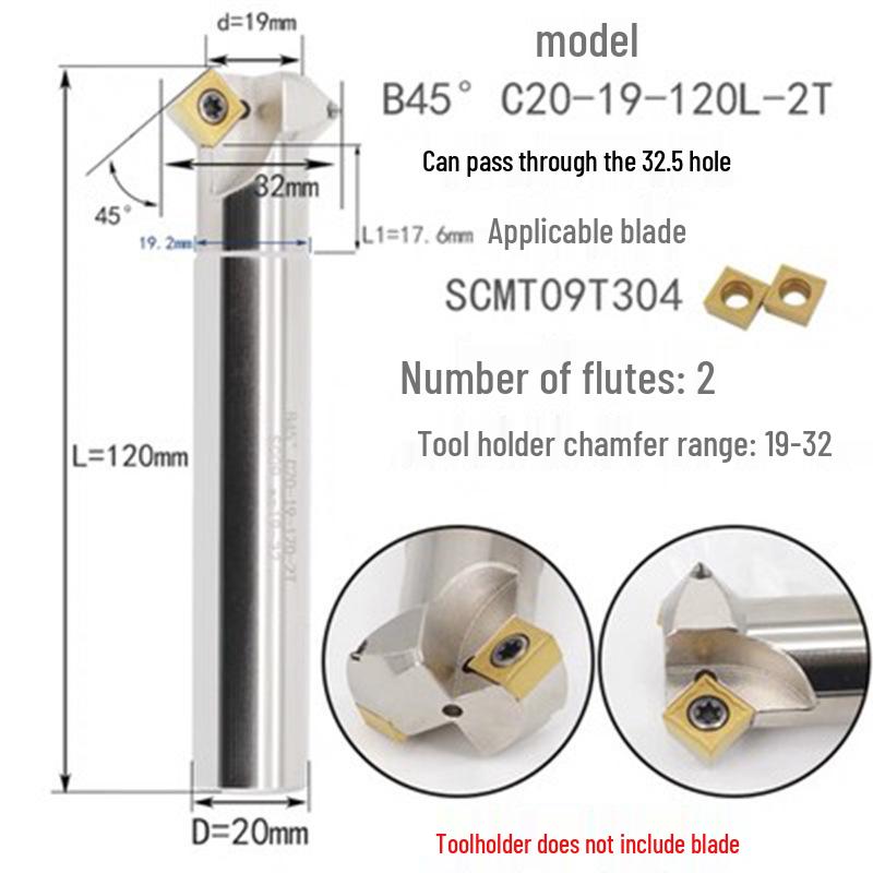 45° CNC Insertable Inner/Outer Chamfer Tool with Up/Down Back-Reaming Holder