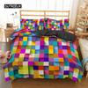 Toy Print Duvet Cover Set Square Gradient Blocks Bedding Set for Kids Teen Colorful Bricks Game Queen Microfiber Comforter Cover