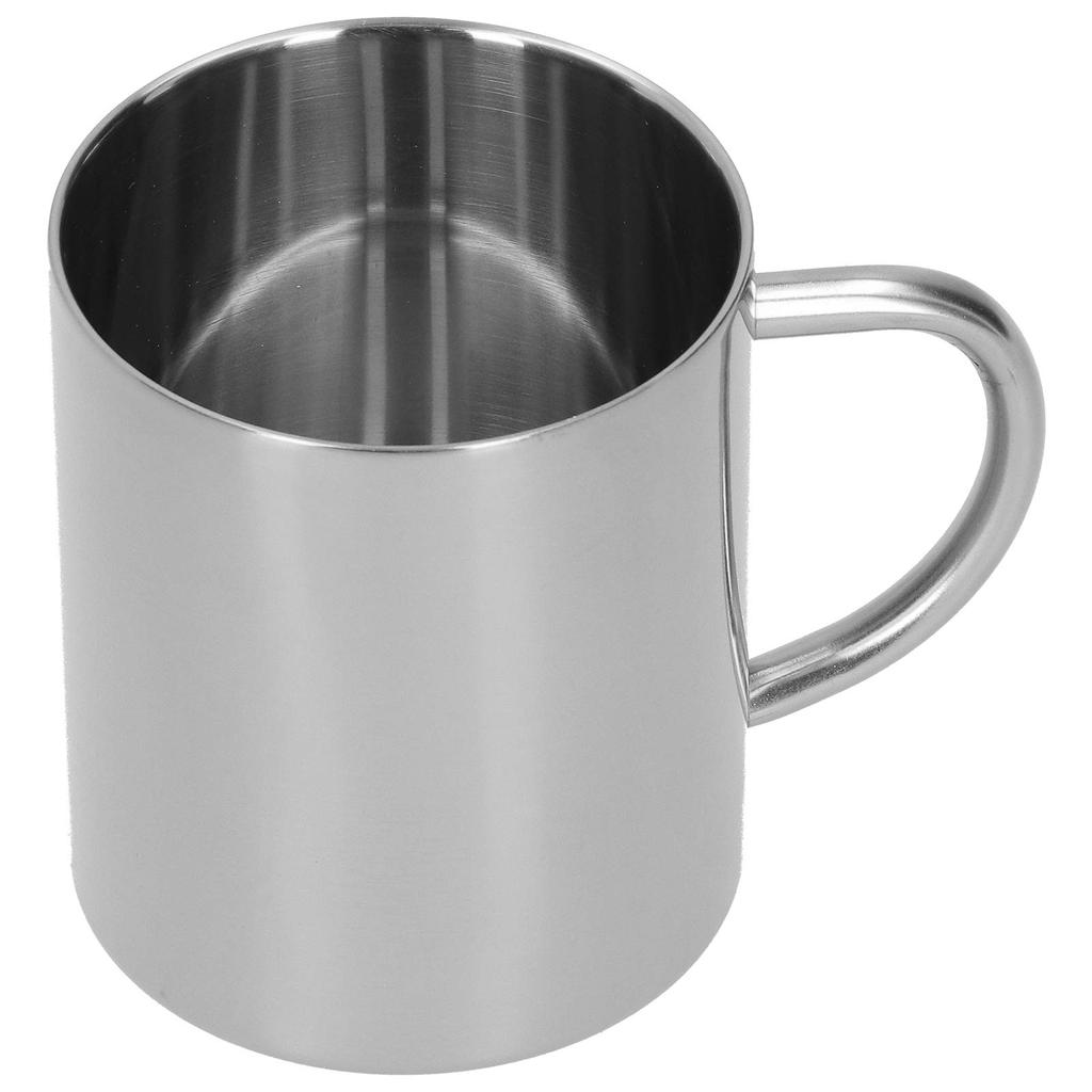 304 Stainl Steel Double-Layer Scald Coffee Tea Mug with Silver Handle, 400ml Premium Dinnerware Cup for Hot Drinks (Silver)