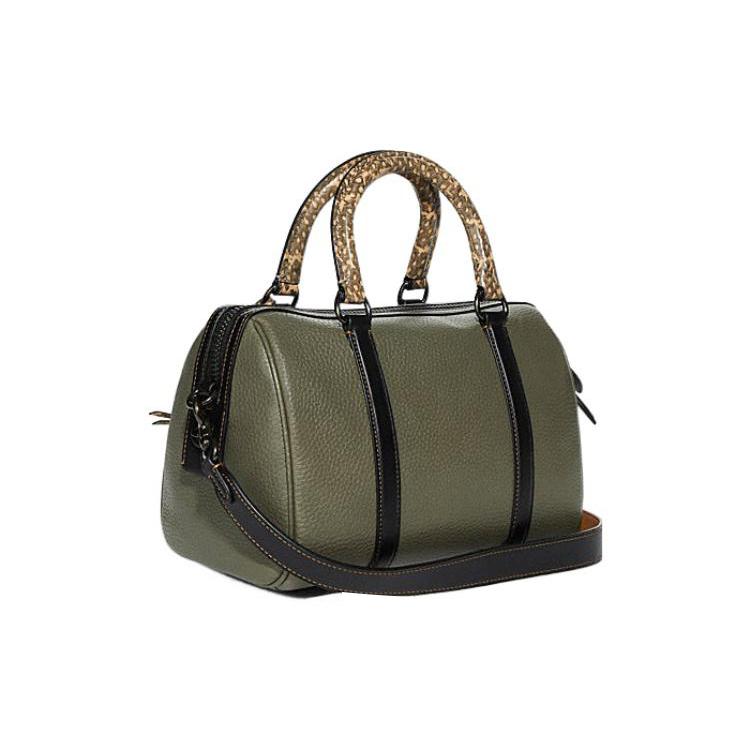 New COACH Pebbled Leather With Snake Leather Boston Bag Handbag Shoulder Bag Crossbody Bag Medium Size Women's Army Green C8533-V5PC0
