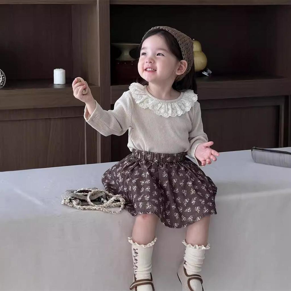 2025 Autumn Floral Doll Shirt & Skirt Set for Girls