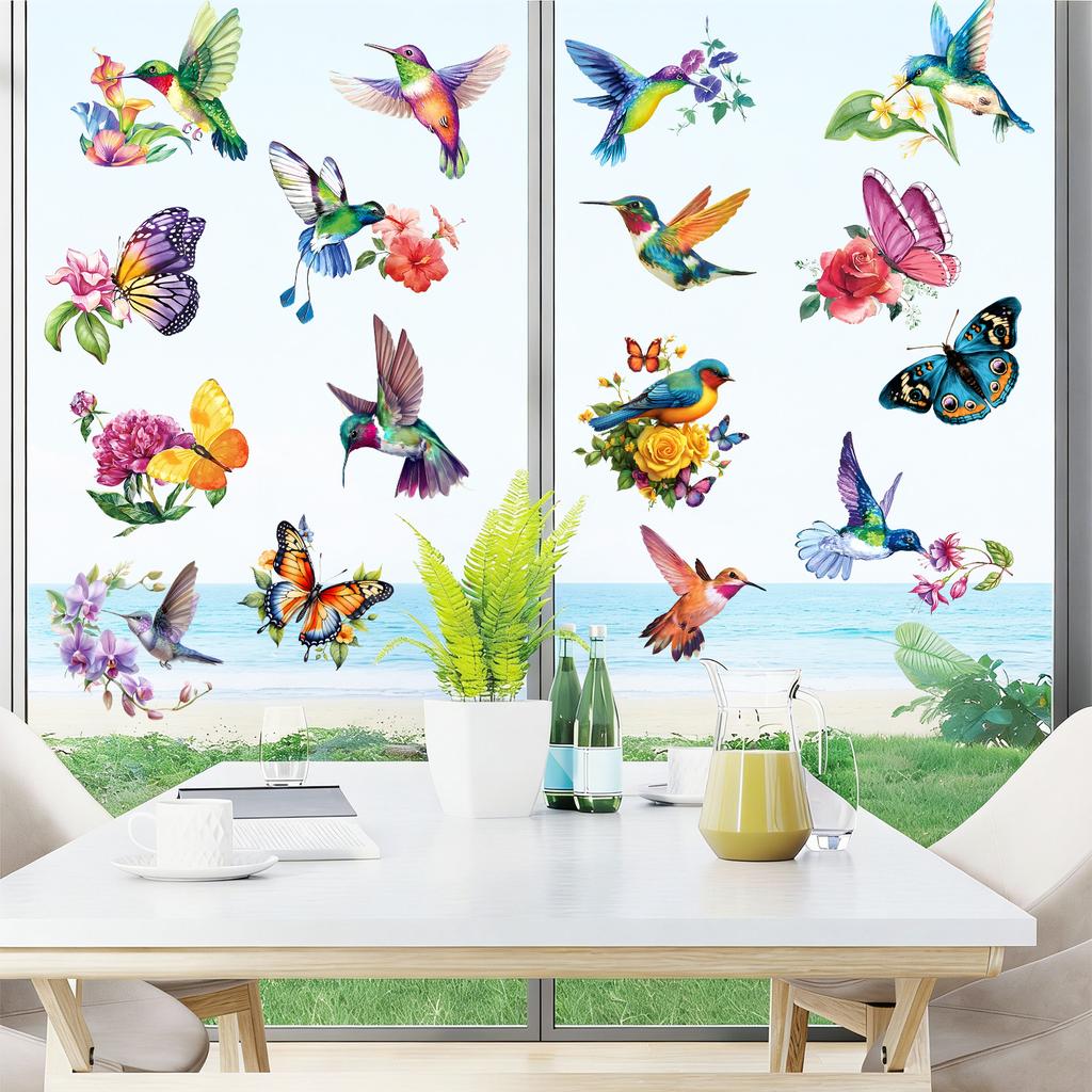 Hummingbird and Butterfly Theme Window Stickers for Living Room, Bedroom, Kitchen, Balcony and Glass Doors