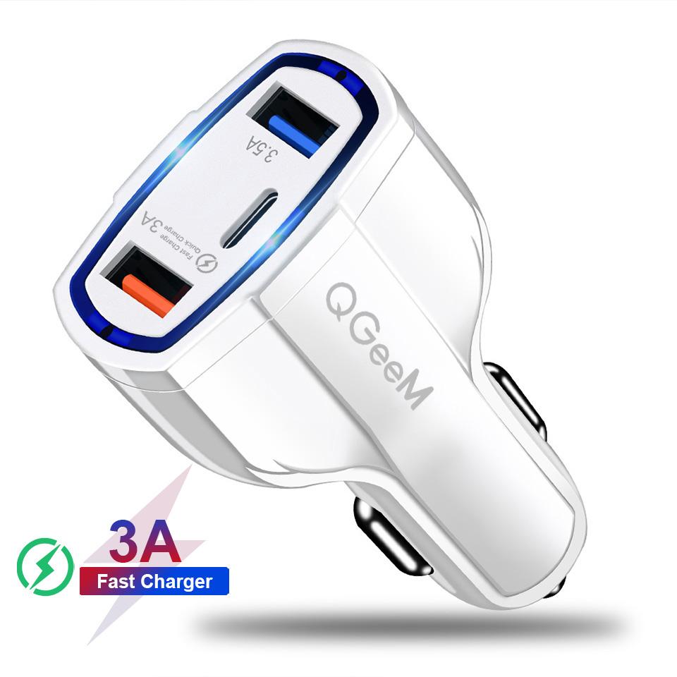 

Автомобильное зарядное устройство QGEEM QC 3,0 USB C, 3 порта, быстрая зарядка 3,0, быстрое зарядное устройство для автомобильного телефона, адаптер для зарядки телефона для iPhone Xiaomi Mi 9 Redm car charger белый