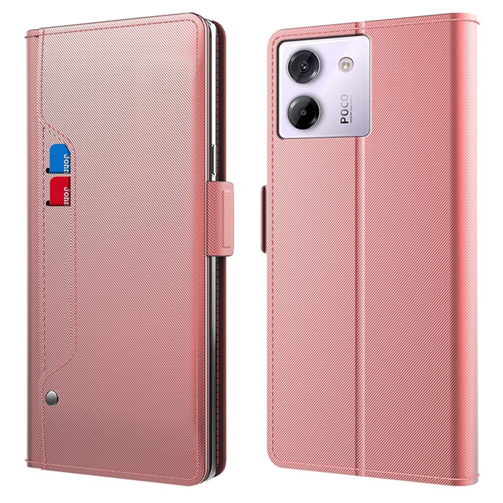 

For Xiaomi Poco M7 Pro 5G Case Stand PU Leather Phone Cover Card Holder Mirror Rose Gold