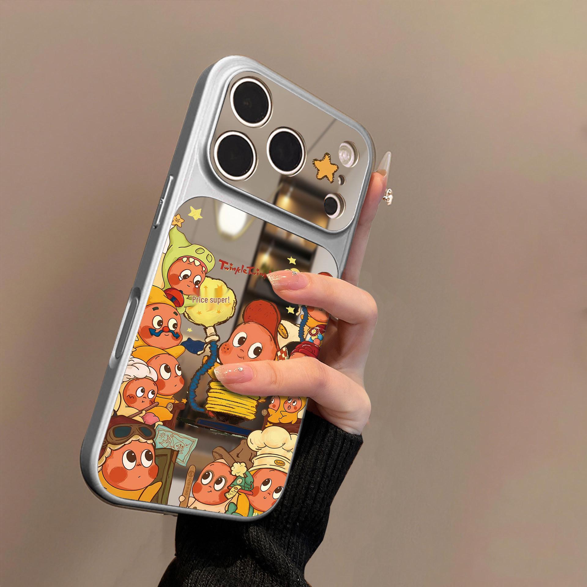 Cartoon Character Case for iPhone 17 Pro Max, 16 Pro, 16 Plus with Mirror Surface iPhone 17 Pro Max