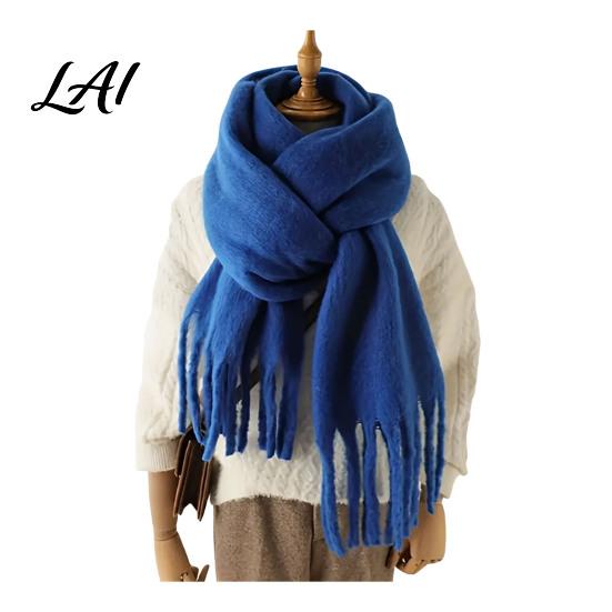 Oversized Cozy Winter Scarf Thickened Imitation Rabbit Velvet with Tassels for Women Solid Color Stylish Long Draped Neck Wrap Warm Shawl,