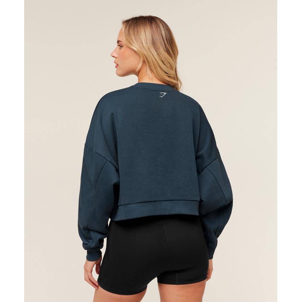 Gymshark Worn Crest Graphic Sweatshirt Gs Stealth Blue B6b5s Ud6s