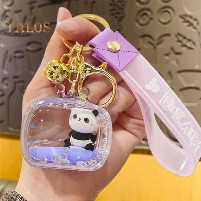 Schlüsselanhänger mit Panda-Motiv, aus transparentem Acryl, mit Treibsand, Glocke, Dekoration für Hausschlüssel, Schlüsselanhänger mit Umhängeband, Puppe, Handtasche